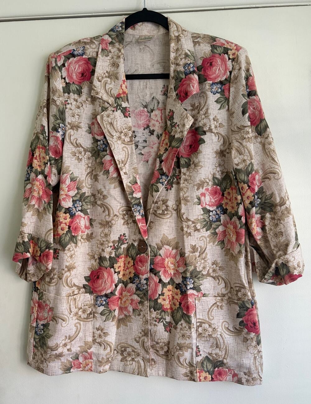 Vintage Haband Floral Tapestry Linen Blend Blazer Jacket Slouchy Medium M